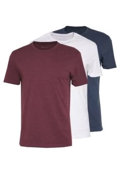 Pier One 3 Pack - Camiseta Básica - Mottled Bordeaux/White/Blue