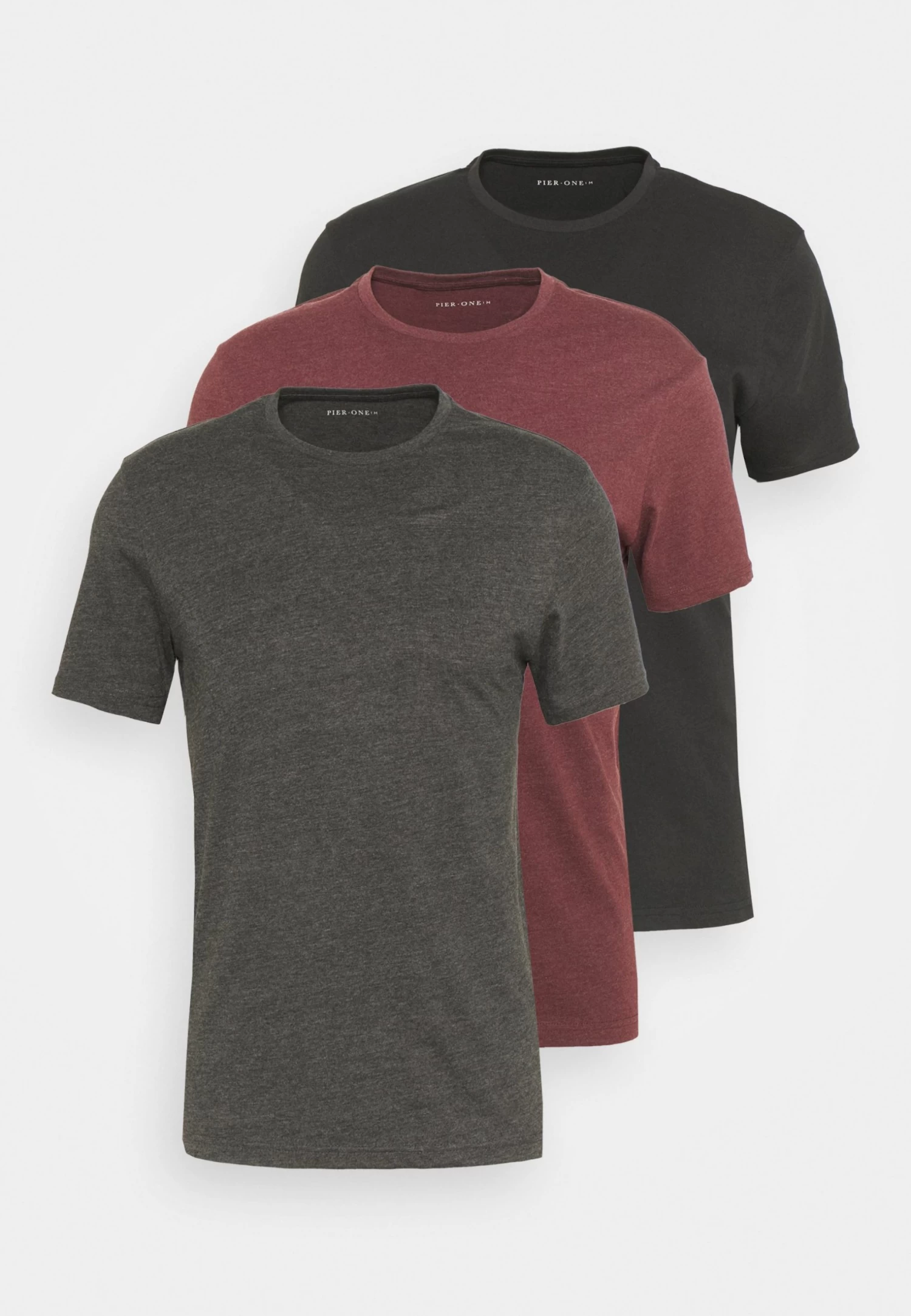 Pier One 3 Pack - Camiseta Básica - Black/Mottled Dark Grey/Bordeaux - Imagen 7
