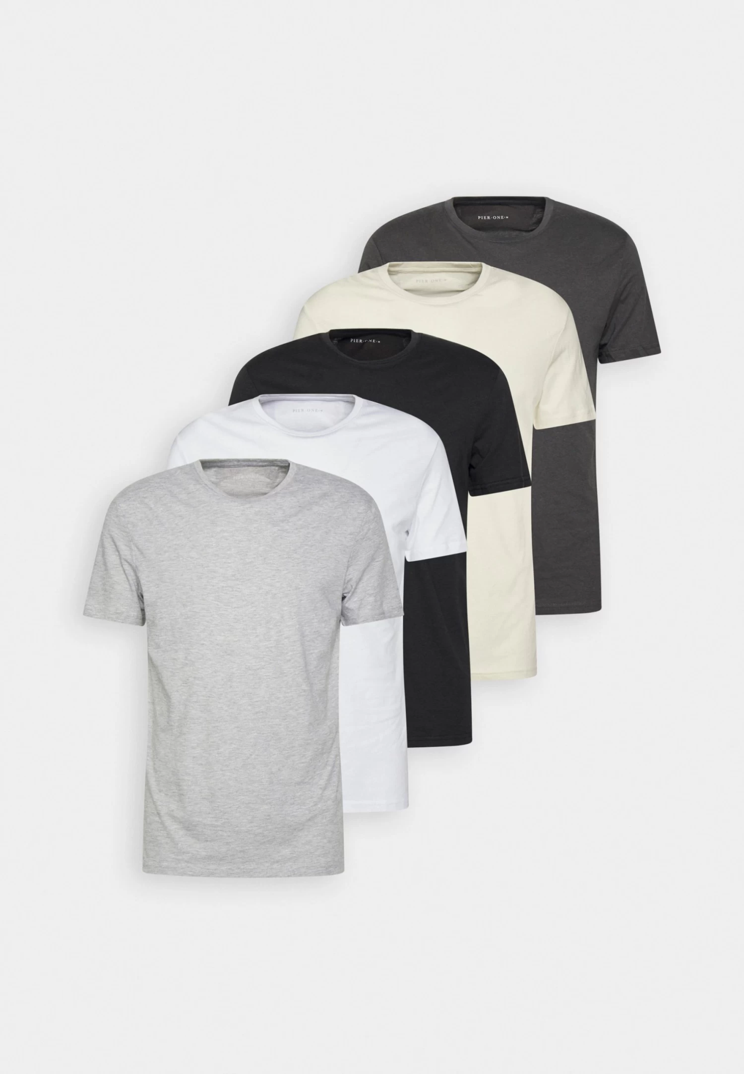 Pier One 5 Pack - Camiseta Básica - White/Off-White/Light Grey/Beige/Black - Imagen 8