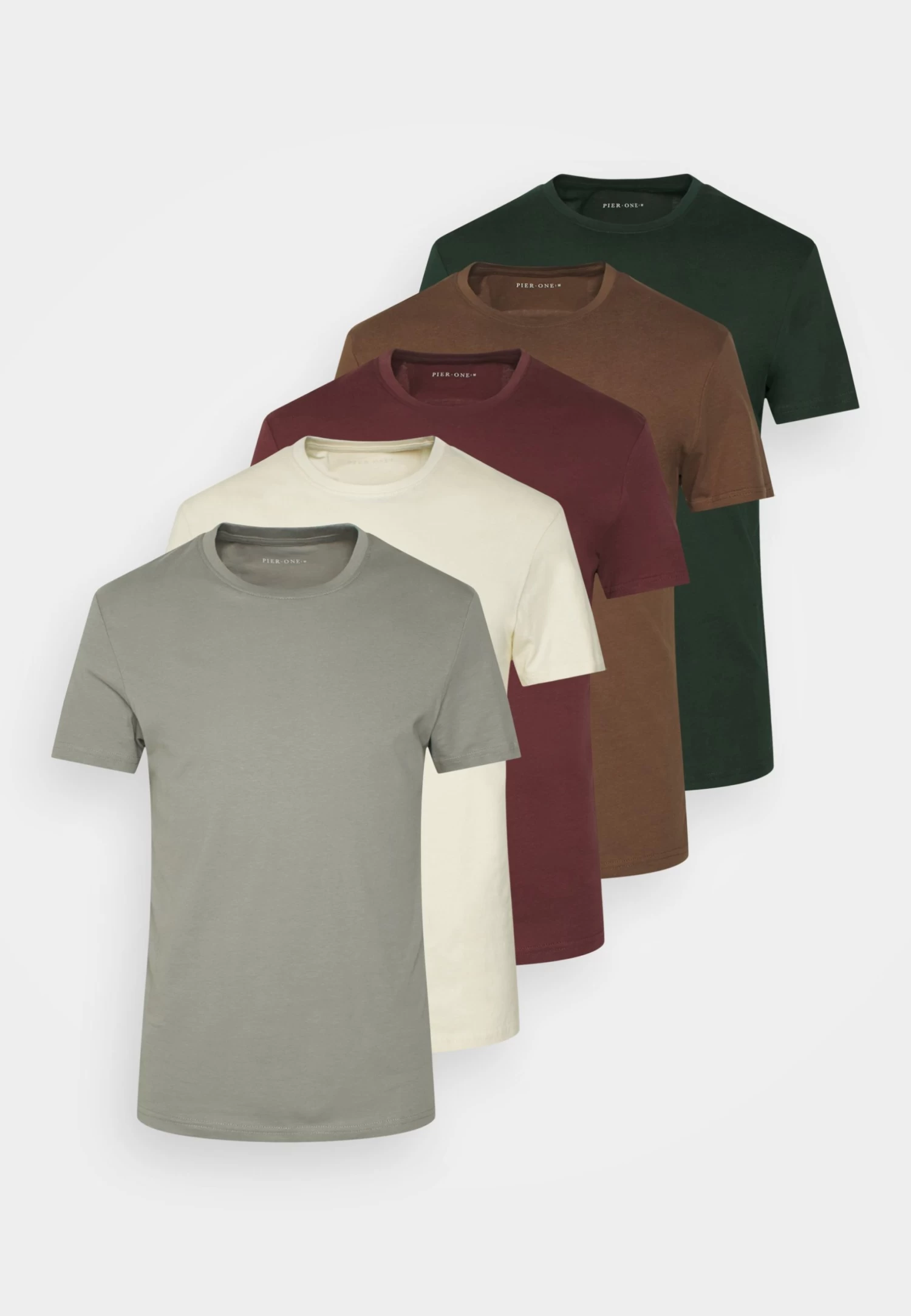 Pier One 5 Pack - Camiseta Básica - Bordeaux/Light Grey/Brown - Imagen 6