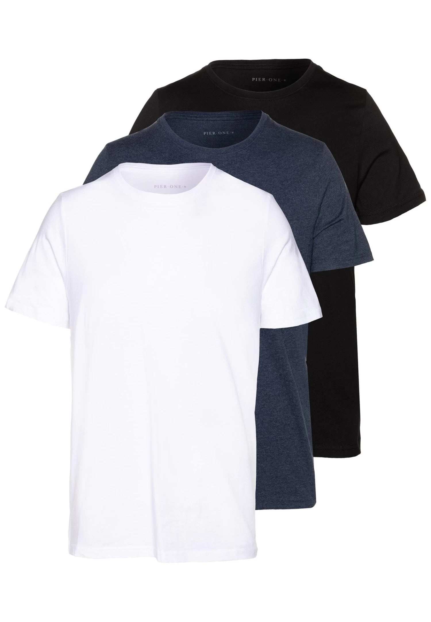 Pier One 3 Pack - Camiseta Básica - Black/White/Blue