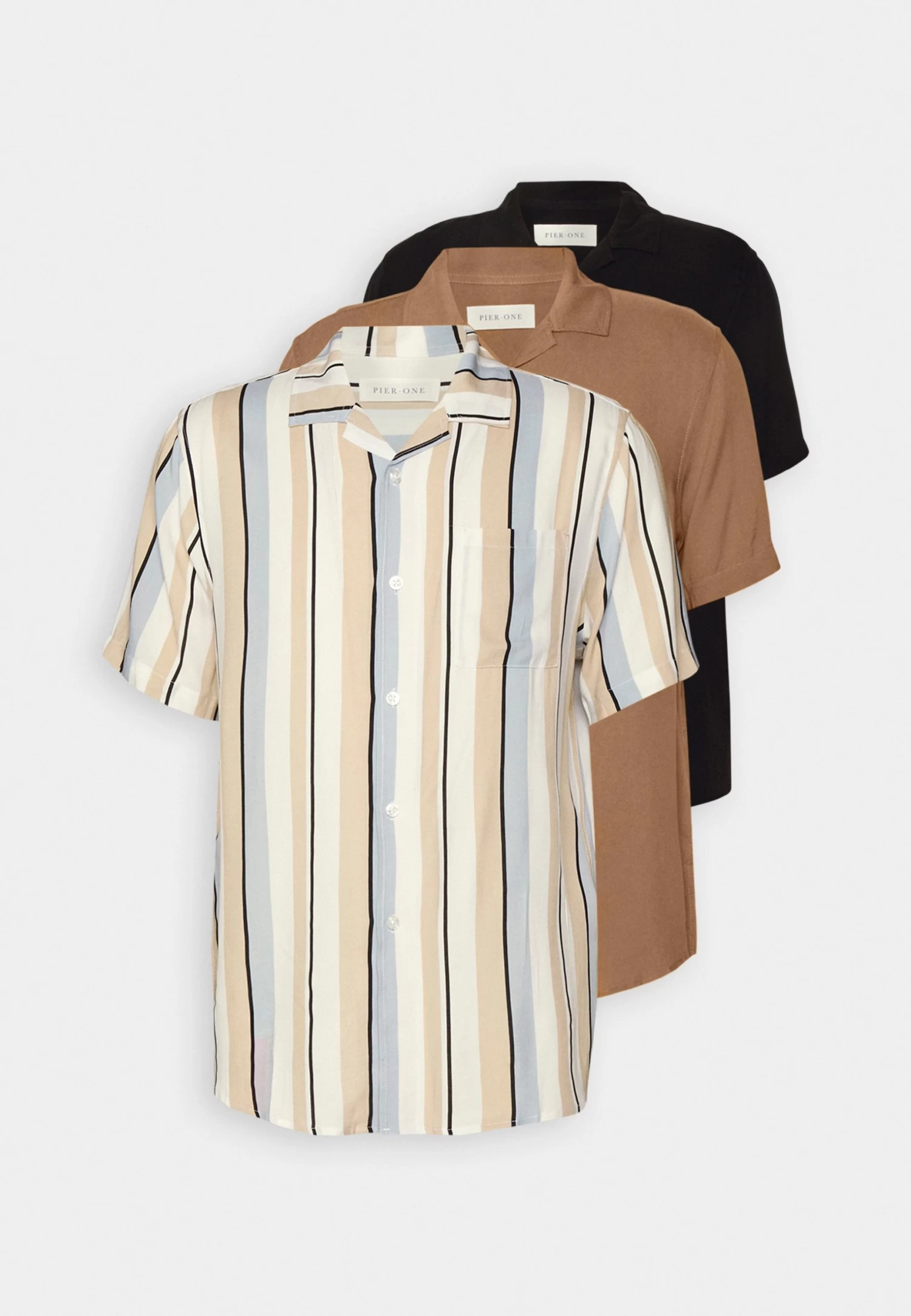 Pier One 3 Pack - Camisa - Beige/Black/White - Imagen 6