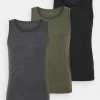 Pier One 3 Pack - Camiseta Interior - Black/Khaki/Mottled Dark Grey