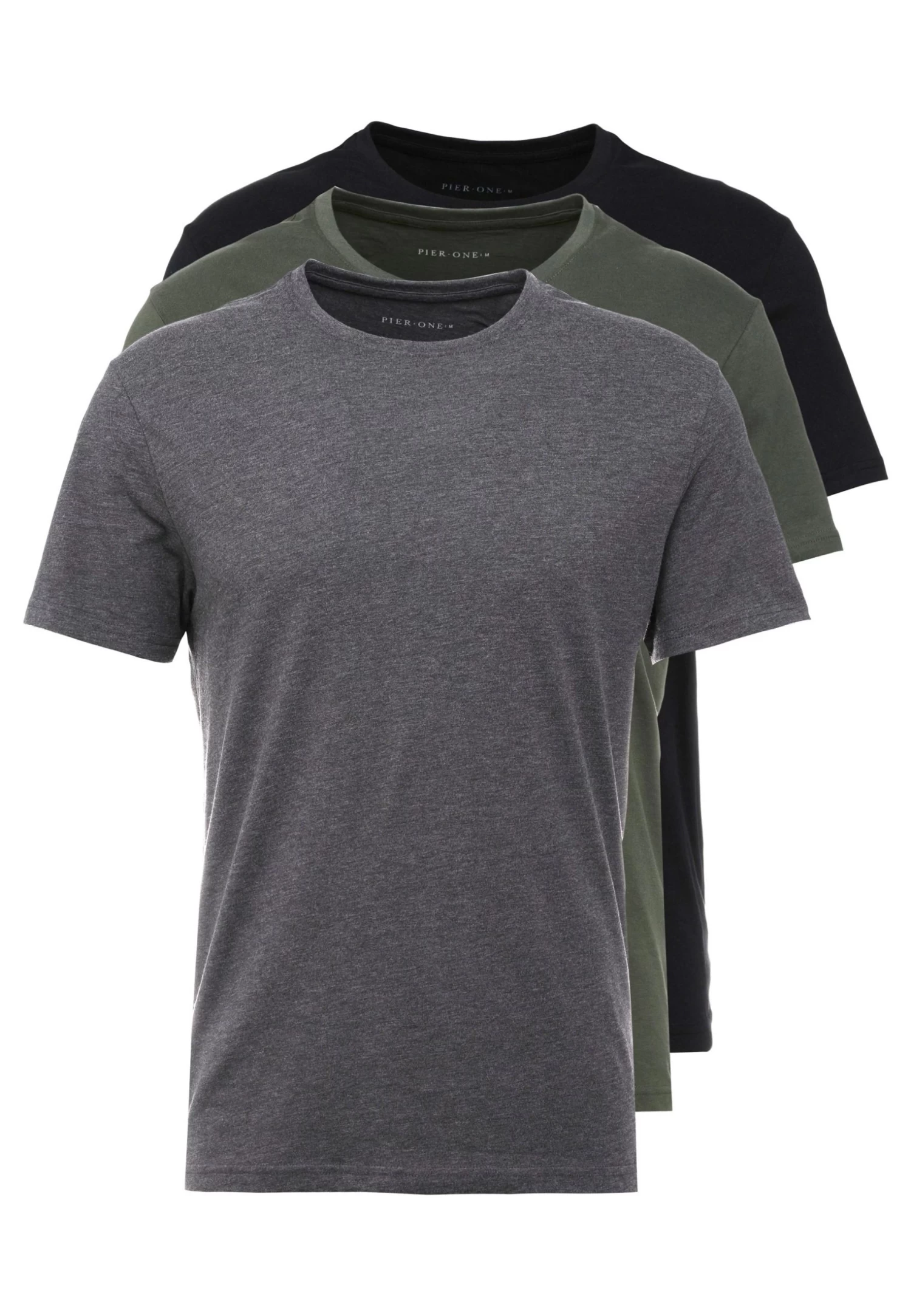 Pier One 3 Pack - Camiseta Básica - Black/Grey/Green - Imagen 6